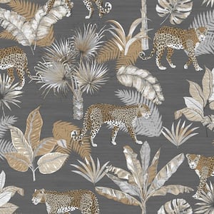 Dark Grey Jungle Prowess Easy to Remove Animal Print Shelf Liner Wallpaper, Double Roll