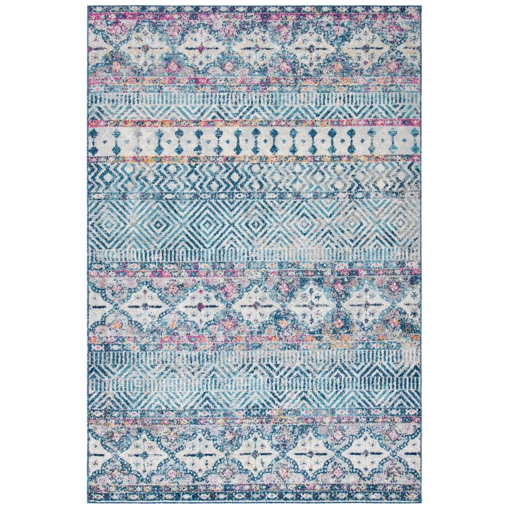 Madison Denim Blue & Purple 8' x 10' Boho Chic Synthetic Area Rug