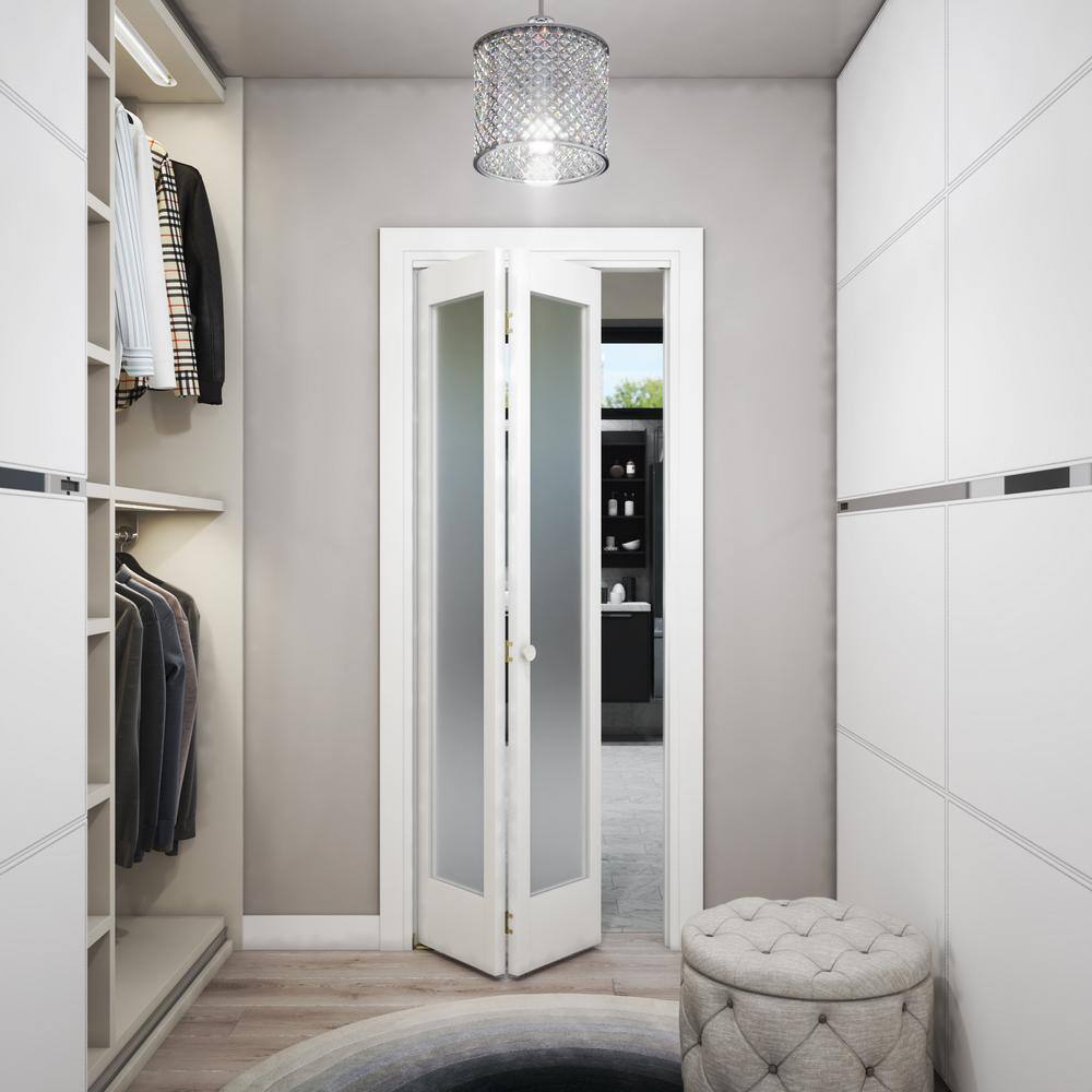 36" x 80" White Frosted Glass Solid Core Bi-Fold Door