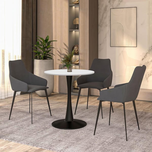 Leisuremod Round Dining Table 27 in. MDF Wood Tabletop with Black Steel Pedestal Seats 4 Bristol Series in White