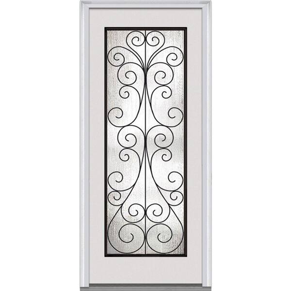 MMI Door 34 in. x 80 in. Camelia Right-Hand Inswing Full Lite Decorative Primed Fiberglass Smooth Prehung Front Door