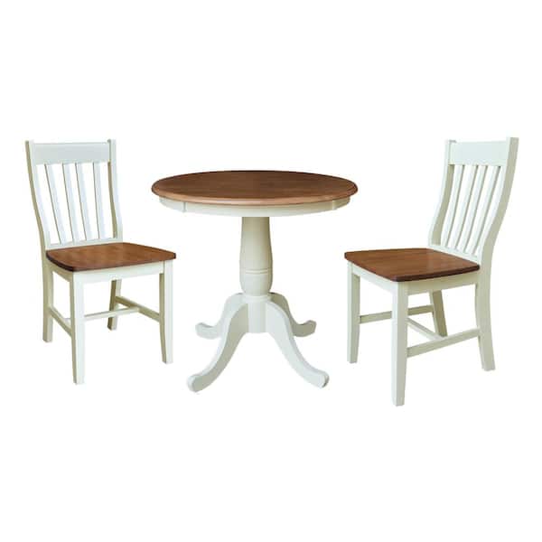 Hampton 3-Piece 30 in Round Hickory/Shell Solid Wood Table Set Seats 2