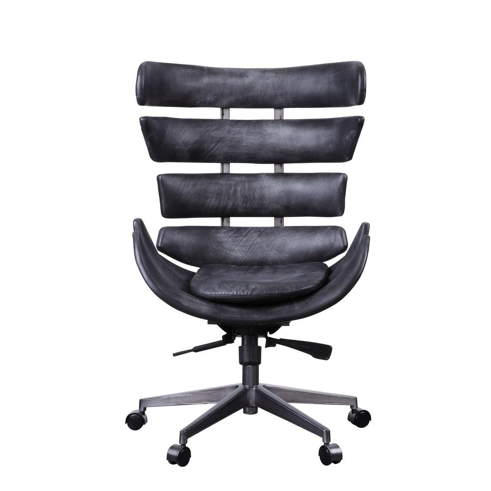 Vintage Black Leather High-Back Swivel Executive Chair