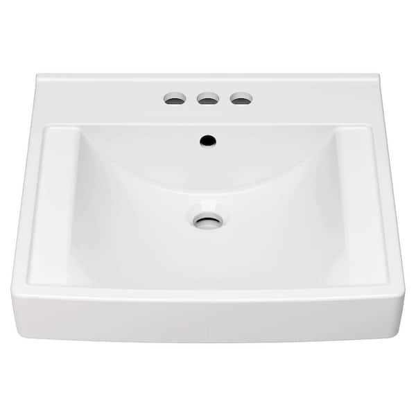 American Standard Decorum Vitreous China Wall-Hung Rectangle Vessel Sink with 4 in. Centerset Faucet Holes in White
