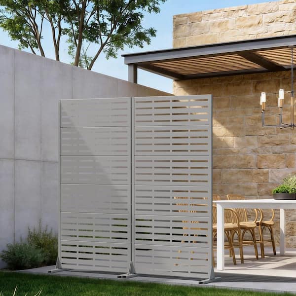 35 in. W x 72 in. H Black Galvanized Metal Louvered Outdoor Patio Divider Screen (2-Pack)