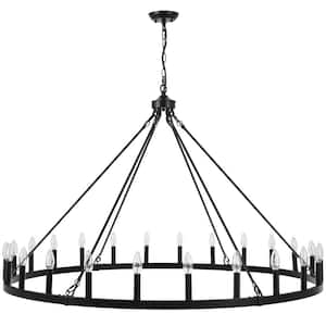 24-Light Black Farmhouse Wagon Wheel Candlestick Chandelier