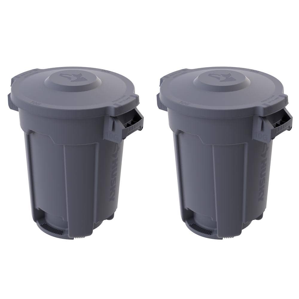 10 gal. Grey Outdoor Vented Trash Can with Domed Lid, Rounded Handles, and 