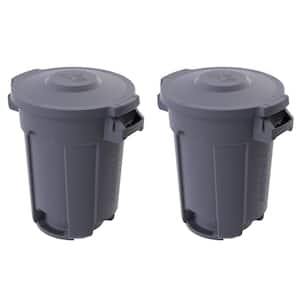 10 gal. Grey Outdoor Vented Trash Can with Domed Lid, Rounded Handles, and Reinforced Foothold (2-Pack)