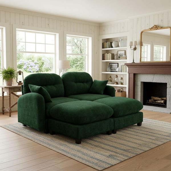 Homy Casa PMOB 74 in. Round Arm 4-piece Chenille Rectangle Tufted