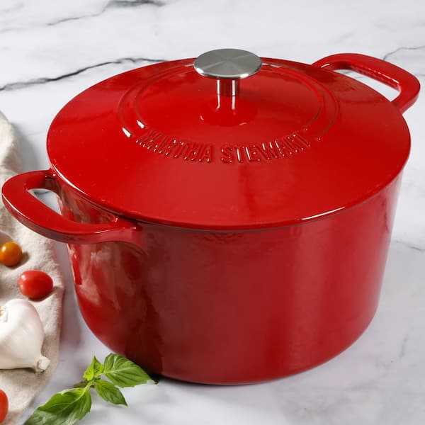 MARTHA STEWART 7 qt. Gatwick Enameled Cast Iron Dutch Oven in Red with SS,  Knob Lid, 1-Set 130627.02R - The Home Depot