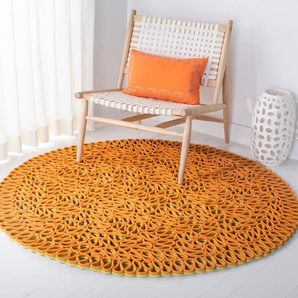 Novelty 5 ft. x 5 ft. Round Orange/Green Double Sided Woven Area Rug