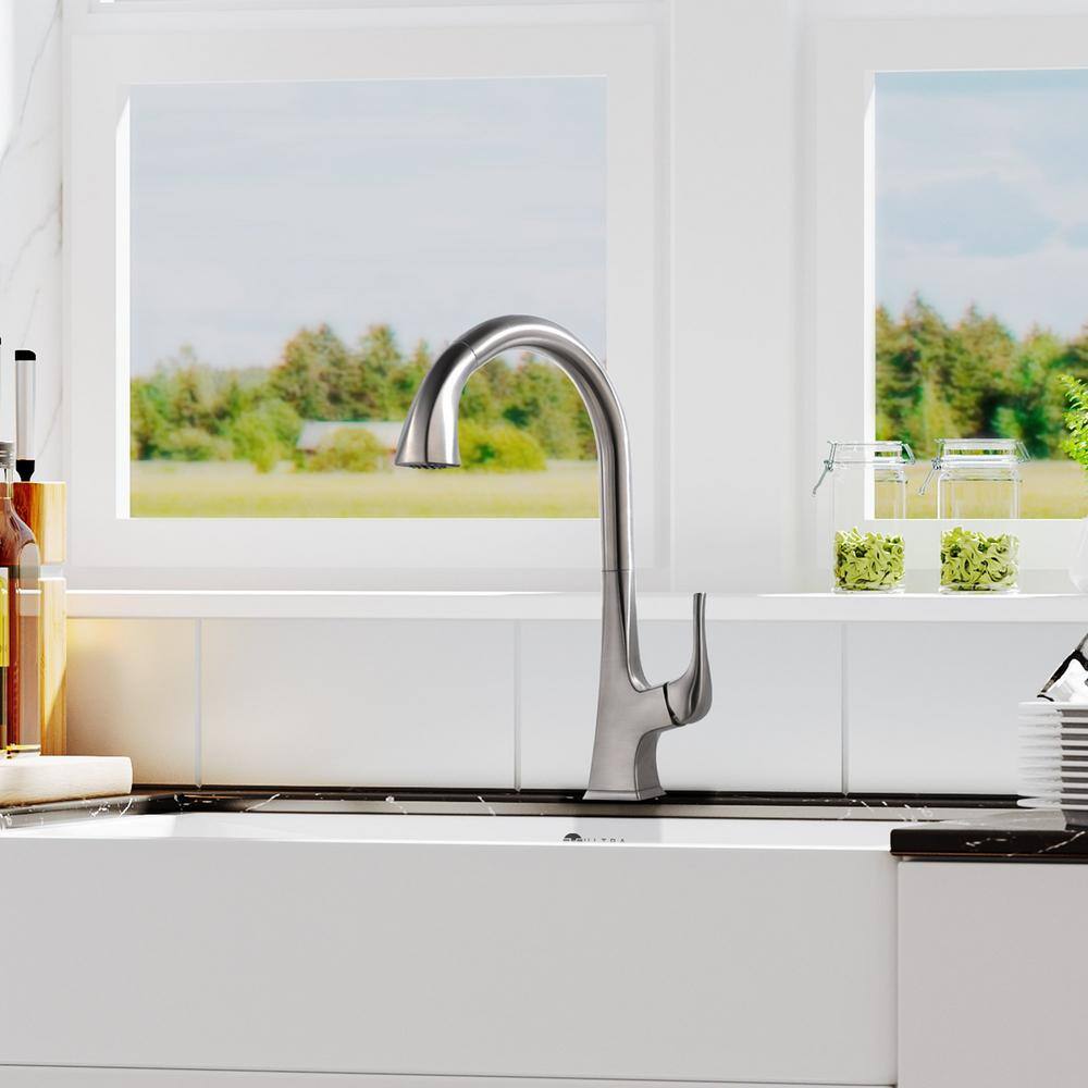 Brushed Nickel High-Arc Single Handle Kitchen Faucet with Pull-out Spray
