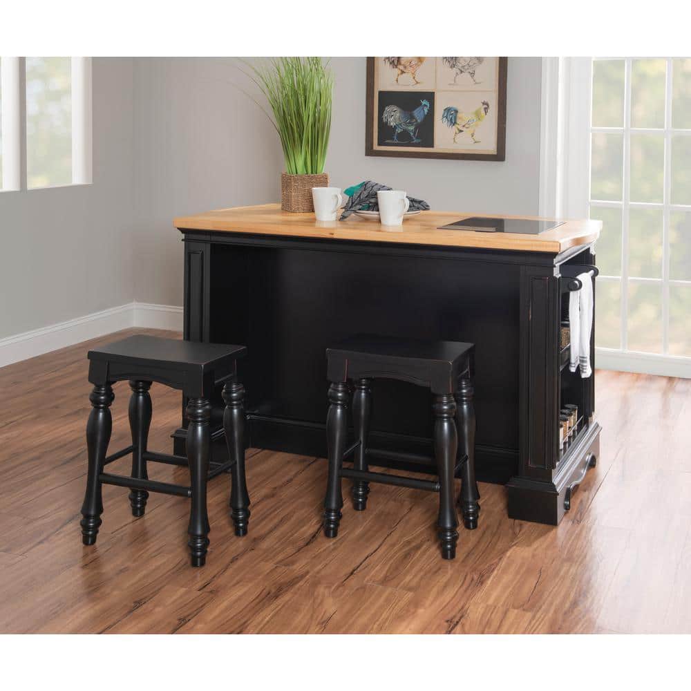 Black and Natural Wood Kitchen Island with Granite Top