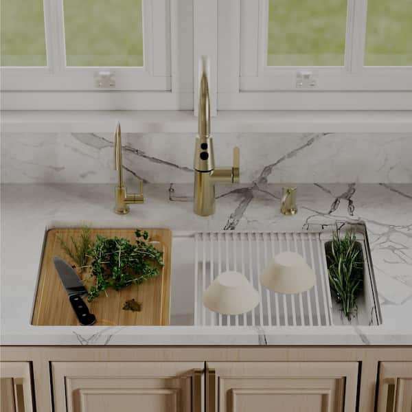 Karran 32-3/8 in. Undermount 50/50 Double Bowl Quartz Workstation