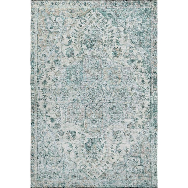 Mayfield Premium Machine Washable Abstract AMF2138 Teal 5 ft. x 7 ft. 6 in. Area Rug
