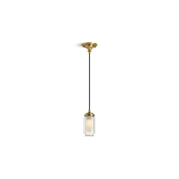 KOHLER Artifacts 1-Light Brushed Moderne Brass Shaded Pendant Light with Glass Shade