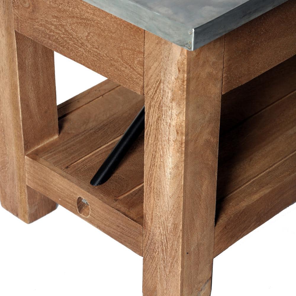 Modern Industrial Zinc and Wood 47" Bench with Storage Shelf