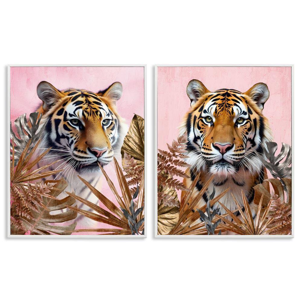 Fierce Tigers & Gold Leaves by Kim Allen 2 Piece White Framed Animal Giclee Art Print 30 in. x 24 in. price history on PriceWatchPro