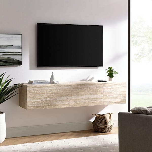 MODWAY Terra 71 in. Wall-Mounted TV Stand in Travertine EEI-7006