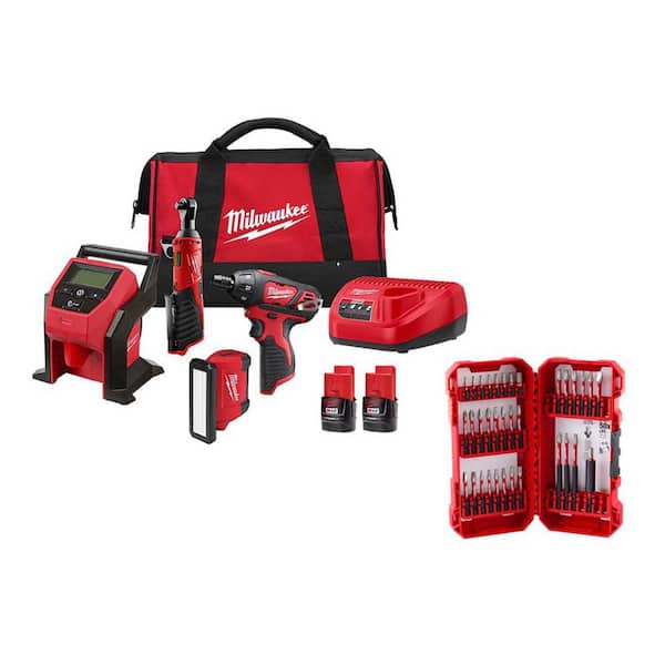 M12 12V Lithium-Ion Cordless Combo Kit (4-Tool) with Impact Bit Set