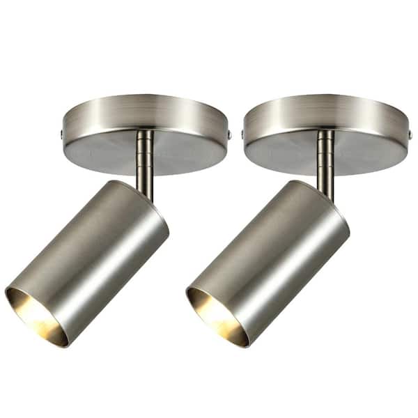 2-Light Satin Nickel Adjustable GU10 Track Spotlight Fixture for Indoor Ceiling or Wall, 360° x 90° Aiming