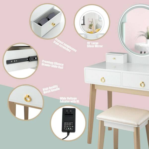 costway makeup vanity table set 3 color lighting dressing