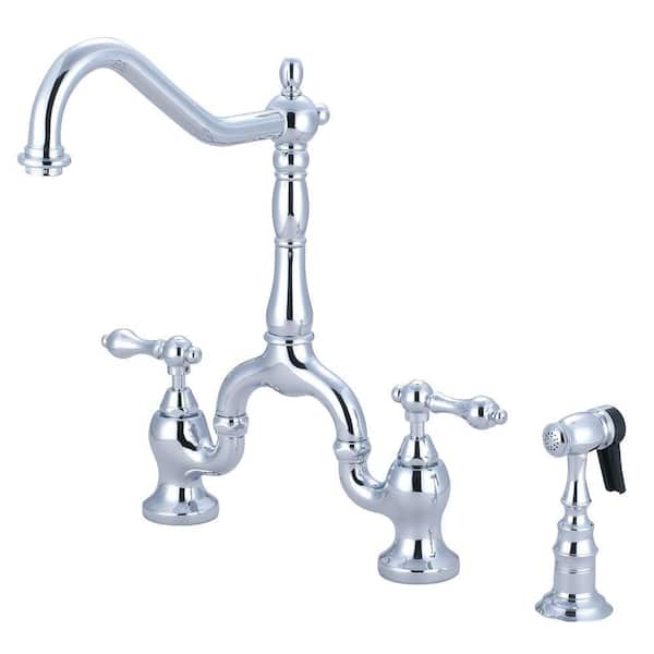 Kingston Brass Victorian 2-Handle Bridge Kitchen Faucet with Side Sprayer in Polished Chrome