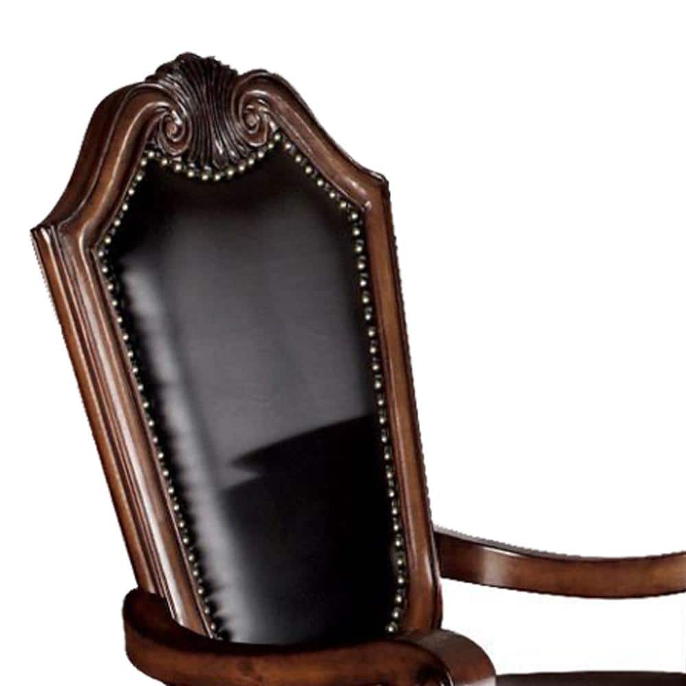 Chateau De Ville Black Faux Leather and Cherry Wood Arm Chair
