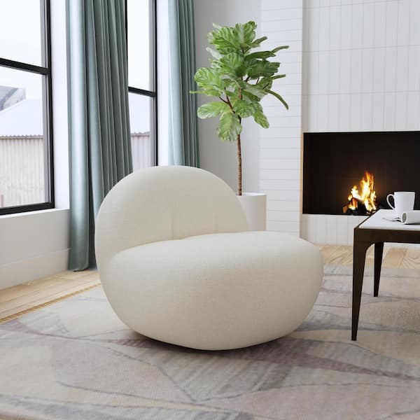 Homepop Modern White Sherpa Armless Swivel Accent Chair