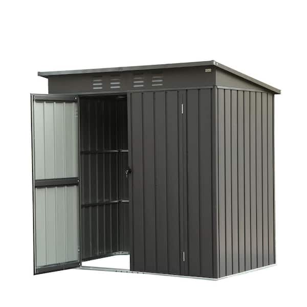 Professional Install 6 ft. W x 4 ft. D Outdoor Storage Galvanized Metal Shed with Lockable Double Door,Black(24 sq. ft.)