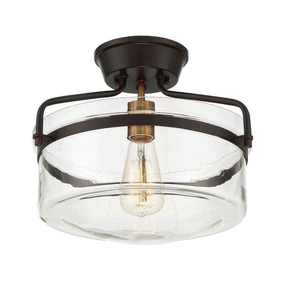 Clear Glass and Bronze Semi-Flush Mount Ceiling Light