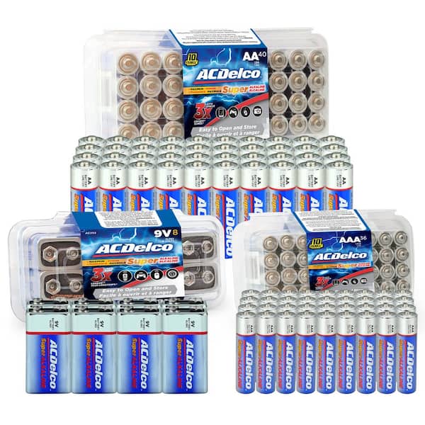 ACDelco 40 AA 36 AAA and 8 9-Volt Super Alkaline, 10-Years Shelf Life with Recloseable Packaging
