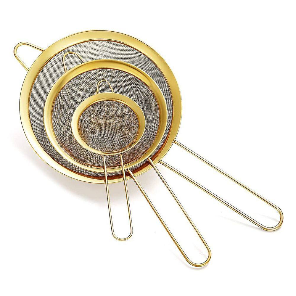 Gold Titanium Stainless Steel Fine Mesh Strainer Set Fast Draining Nonstick Sifter Food Pasta Tea 3 Piece price history on PriceWatchPro