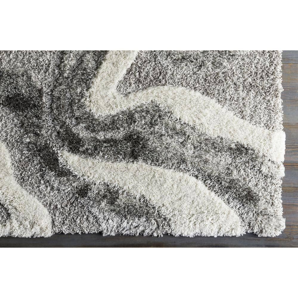 Abstract Splatter Cozy Shag Rug in Gray, 2' x 3', Stain-Resistant