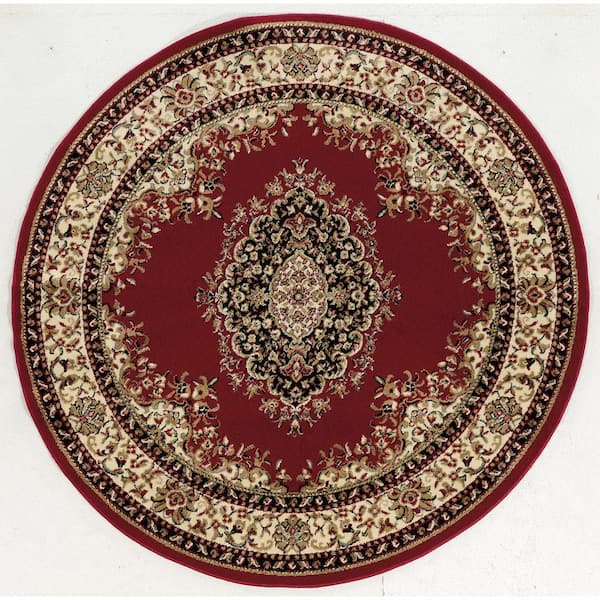 Como Red 5 Ft Round Traditional, Round Wool Oriental Rugs