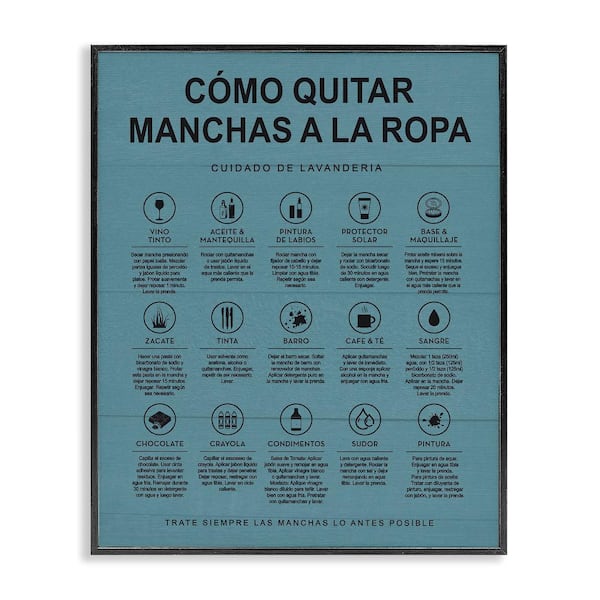 Stupell Industries Lavanderia Stain Guide Blue by Lettered and Lined Black Framed Typography Giclee Art Print 30 in. x 24 in.