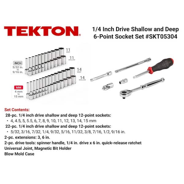 1/4 in. Drive 12-Point Socket and Ratchet Set, 56-Piece (5/32 - 9/16 in. 4 - 15 mm)