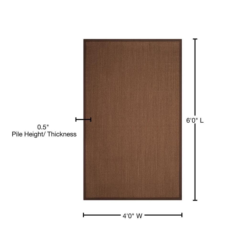 Brown Sisal and Jute 4' x 6' Rectangular Area Rug