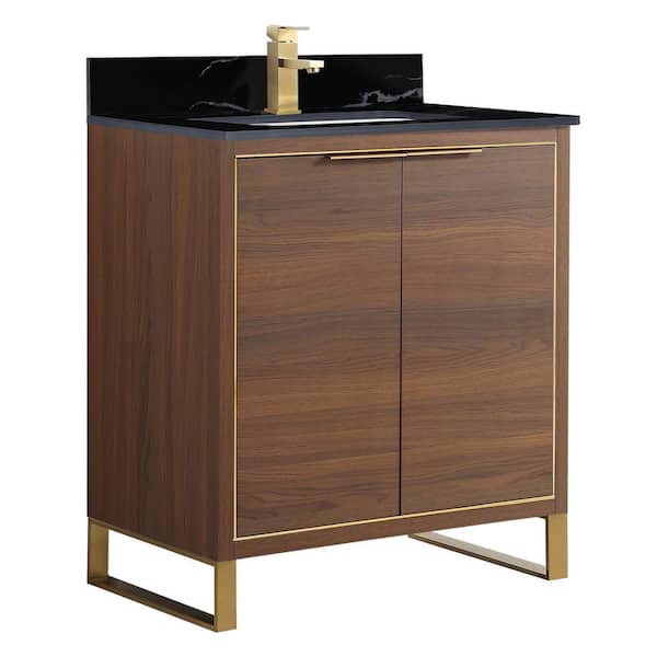 FINE FIXTURES Opulence 30 in. W x 18 in. D x 33.5 in. H Bath Vanity in Walnut Ebony with Black Marble Single sink Top