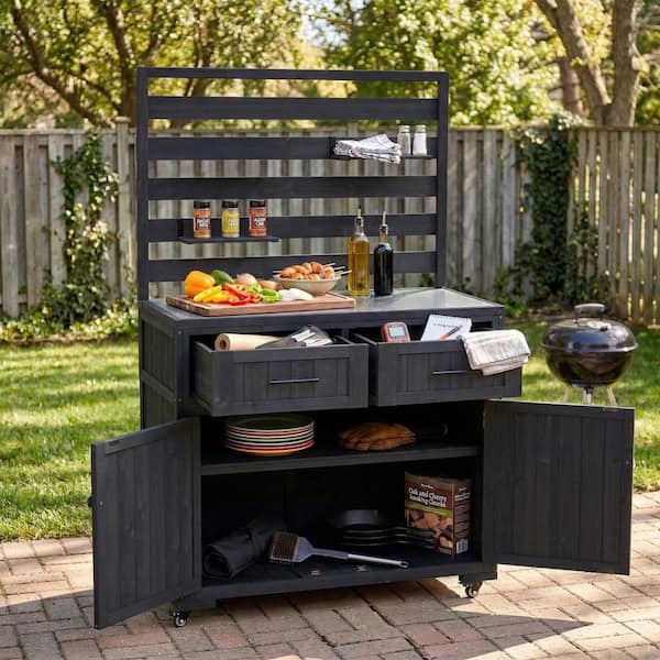 バーベキューテーブル Large Patio Bench Kitchen Island Grill Prep BBQ Table w/Stainless