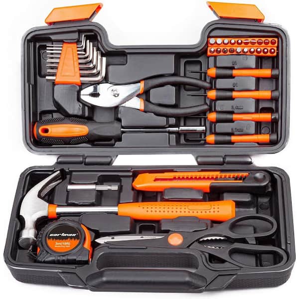 Phewnyzo 39-Piece Tol Set Hand Kit with Plastic Toolbox Storage Case in Orange
