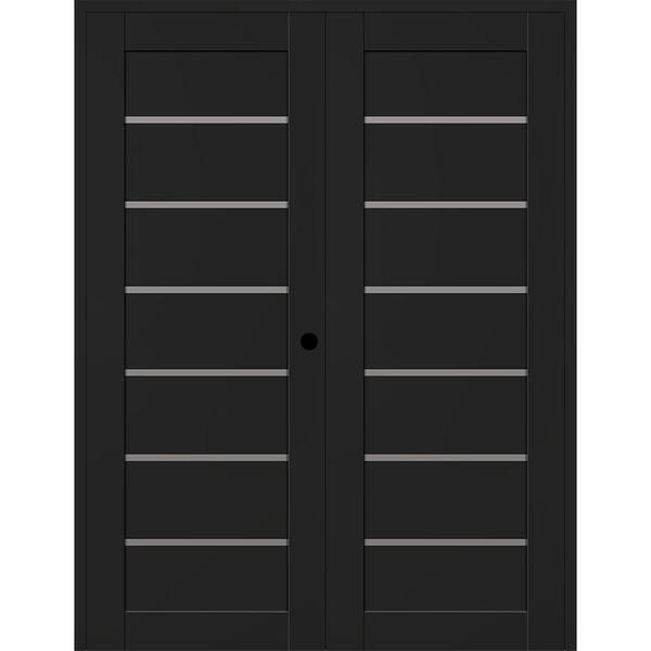 Belldinni Alba 56 in. x 96 in. Left Active 7-Lite Frosted Glass Black Matte Composite Double Prehung Interior Door