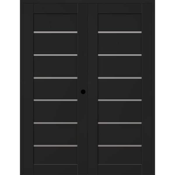 Belldinni Alba 64 in. x 80 in. Left Active 6-Lite Frosted Glass Black Matte Composite Double Prehung Interior Door