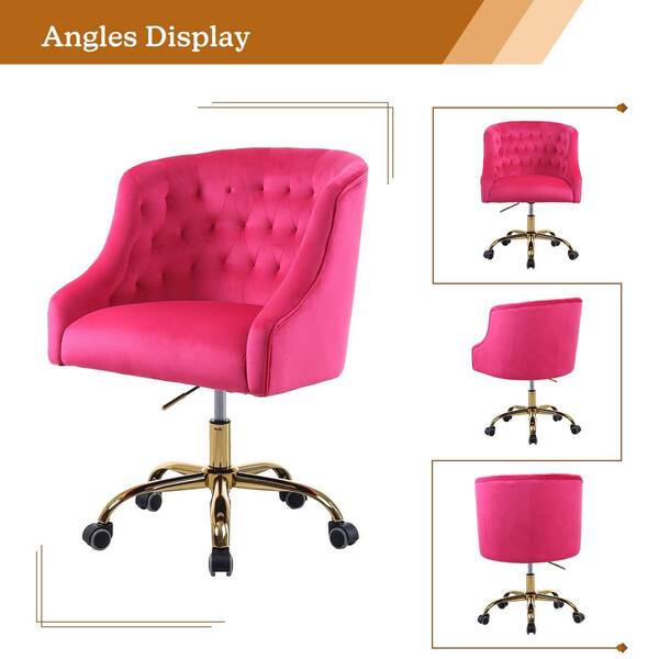 Swivel Accent Chair with Rolling Wheels, Velvet Home Office Desk Chair for  Living Room and Bedroom, Adjustable Modern Tilt Task Chair for Computer Desk,  Fuchsia 