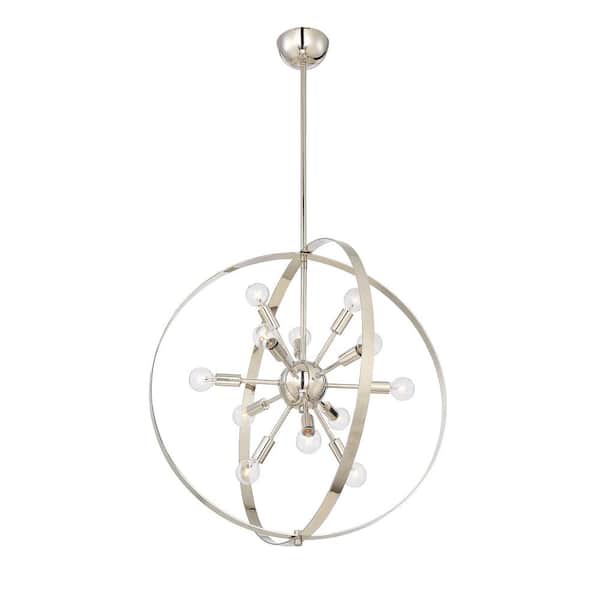 Savoy House 24.5 in. W x 26.5 in. H 12-Light Polished Nickel Metal Hoop Chandelier