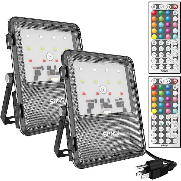 SANSI 40-Watt Equivalent 4400 Lumen RGBW 120 Degree Black Integrated LED Plug In Panel Flood Light (2-Pack)