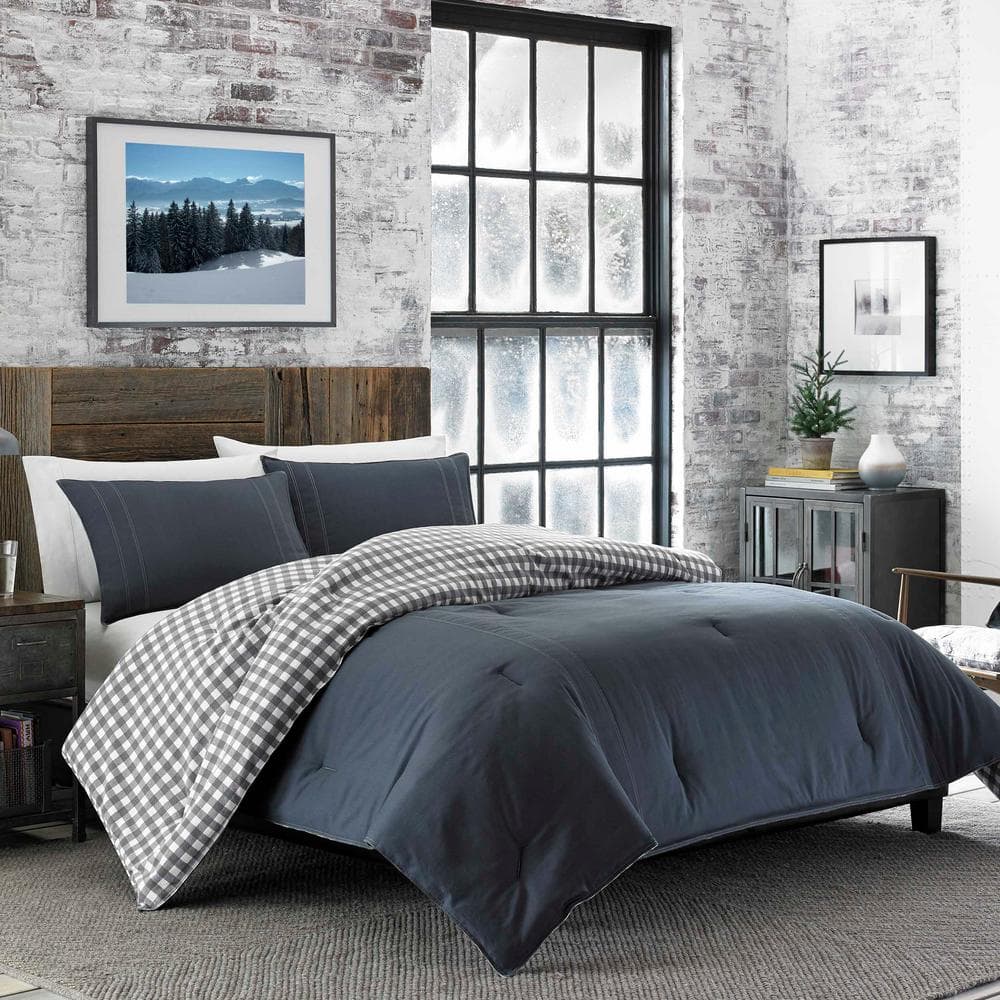 Charcoal Cotton Reversible Full Comforter Set with Shams