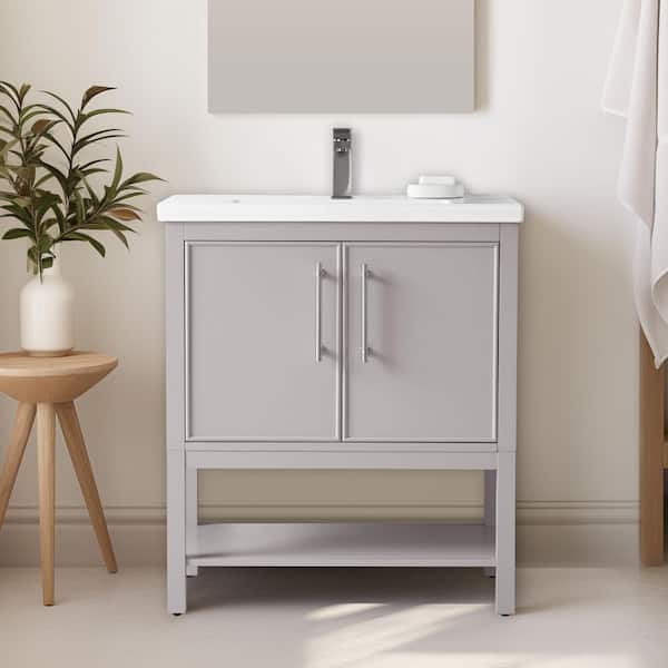 Taylor 30 in. W x 18.5 in. D x 34.5 in. H Bath Vanity in Taupe with Ceramic Vanity Top in White with White Sink