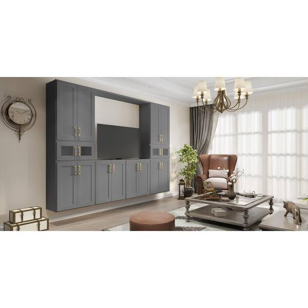 HOMEIBRO Newport Sink Base Grey 2 False Drawers - Shaker Style Stock Sink Base 2-Door 30 in. W x 24 in. D x 34.5 in. H