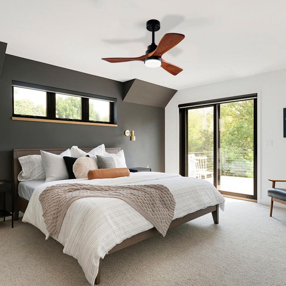 Room Fans Built In Shinevoy 42 in. Black Indoor Downrod-Mount Ceiling Fan with Light ...